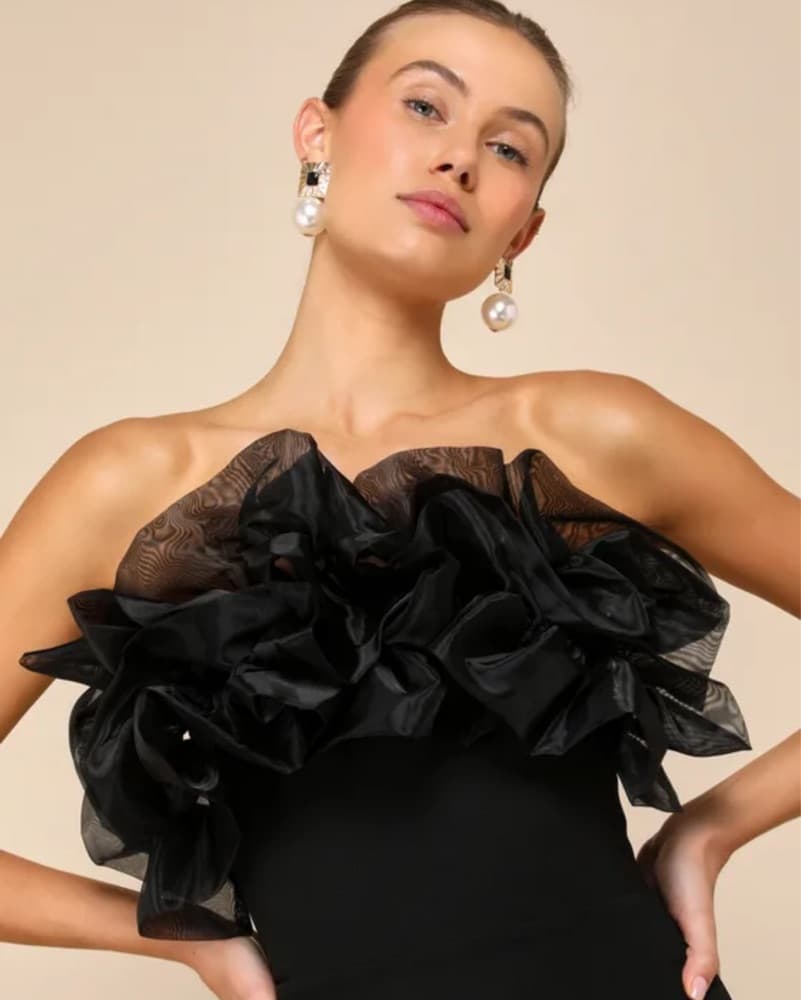 Lulus Evening Excellence Black Ruffled S - Image 2