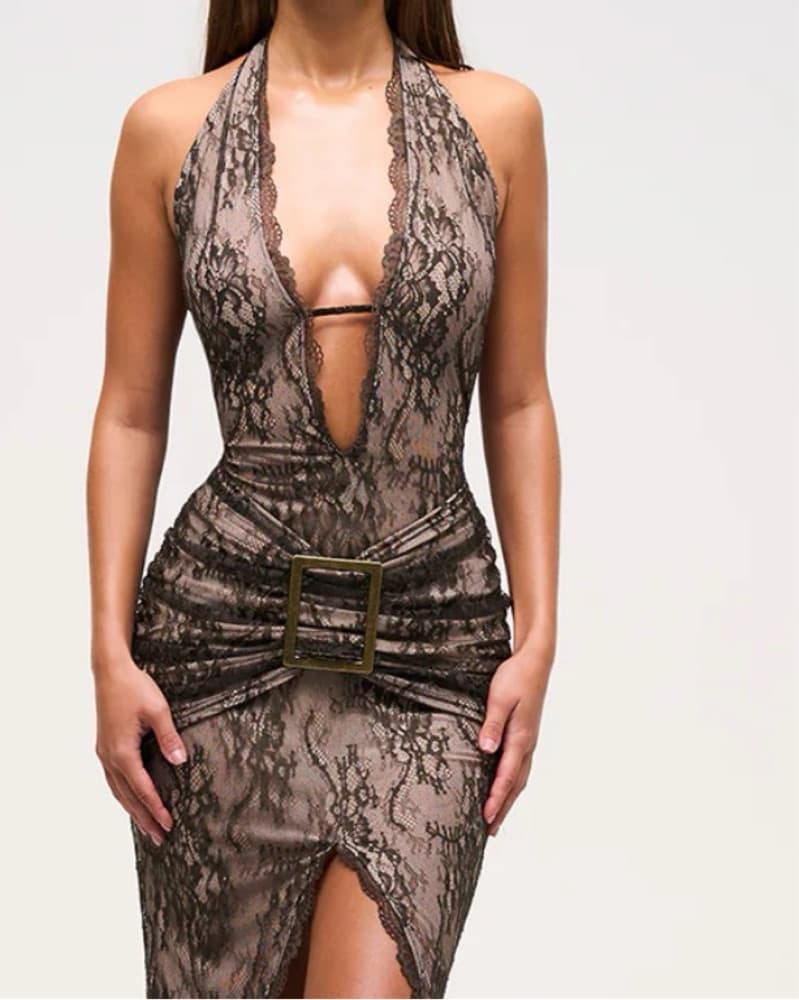 Murci Brown Sierra Buckle Lace Dress - Image 1