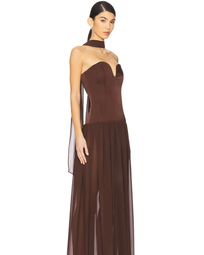 Ada Corset Maxi Dress In Dark Brown - Image 2