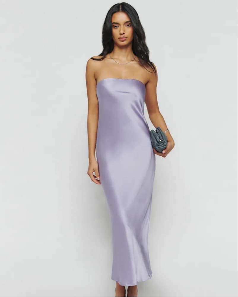 Reformation Joana Silk Dress in Aura - Image 2