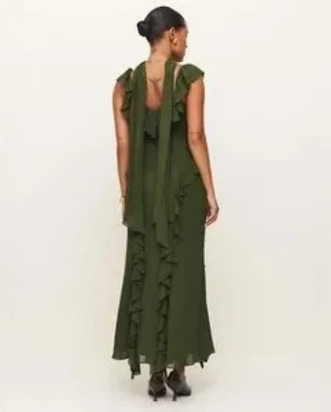 Reformation Green Ruffle Maxi Dress - Image 3