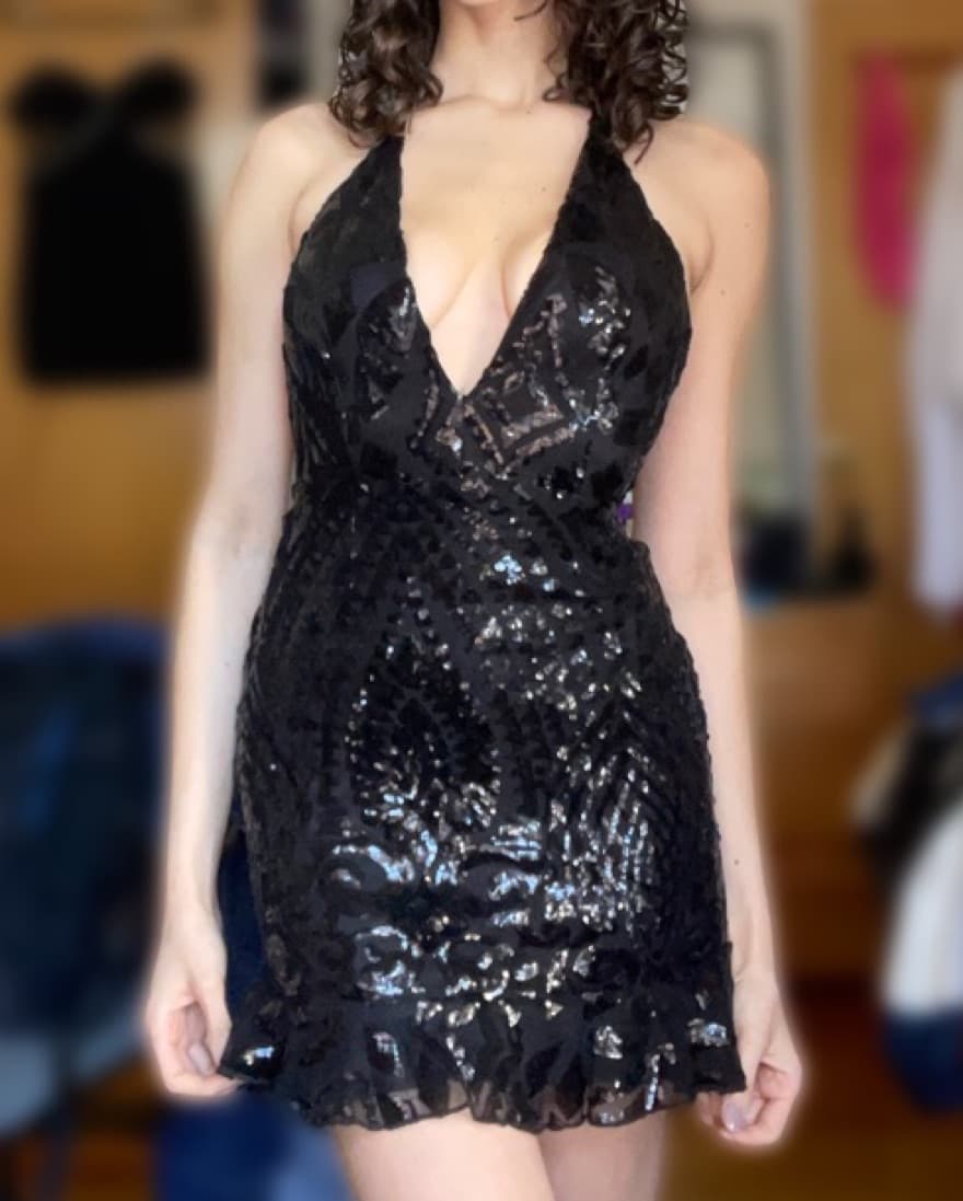 Revolve Black Sequin Mini Dress - Image 2