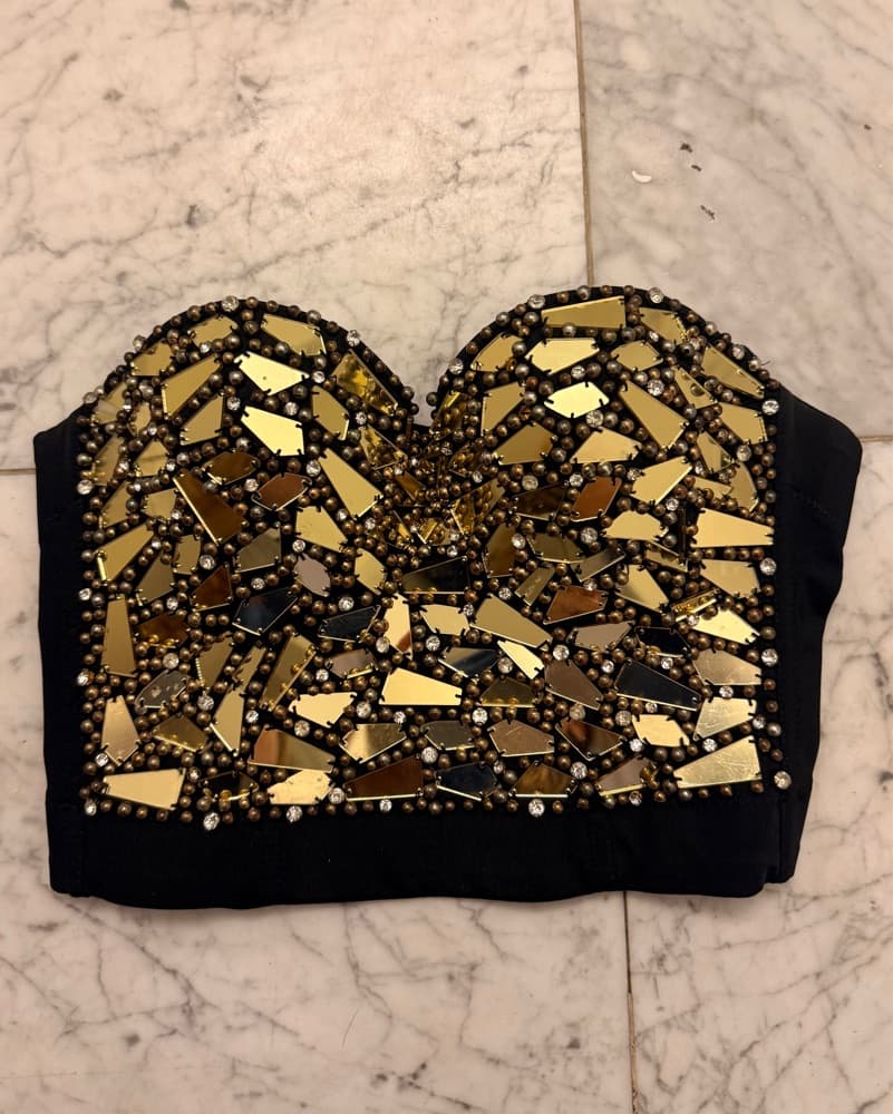Gold Mirror Embellished Corset Bustier - Image 1