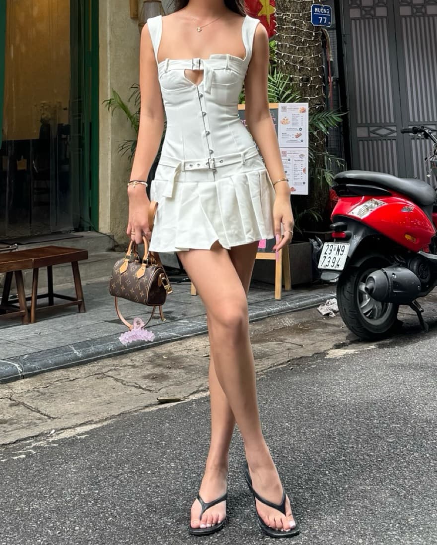 Poetic Justice Belt Mini Dress - White - Image 1
