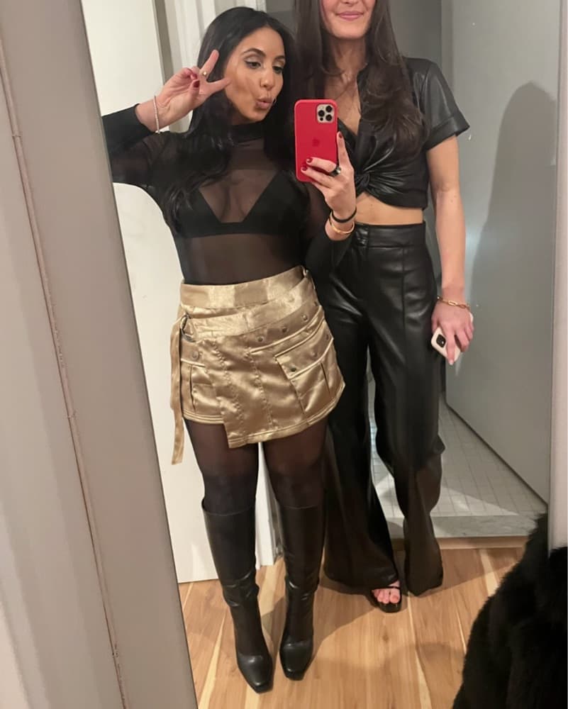 Free People Gold Satin Cargo Mini Skirt - Image 3