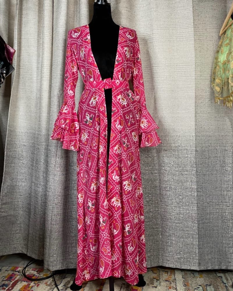 Pink Bandhani Floor Length Duster - Image 1