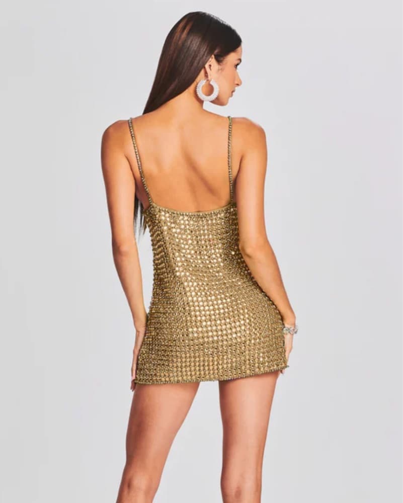Retrofete Crystal Mini Dress Gold  - Image 4