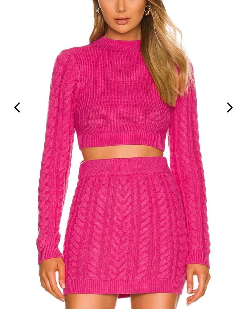 Vibrant Fuchsia Knit Crop Top and Skirt Set - Image 1