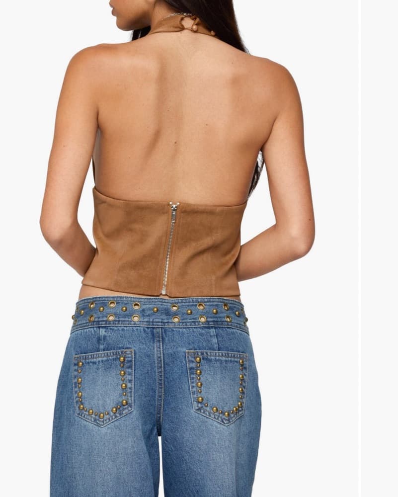 Studed faux Suede Halter Top - Image 2