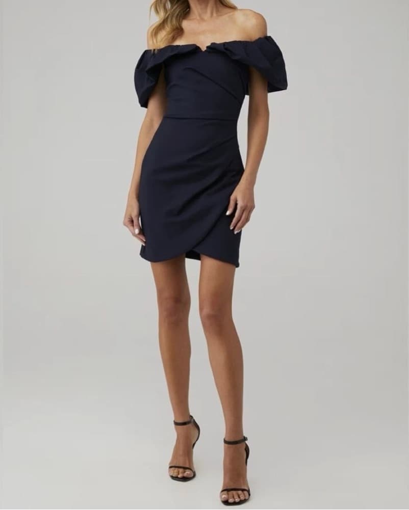 Elegant Off-Shoulder Navy Mini Dress - Image 1