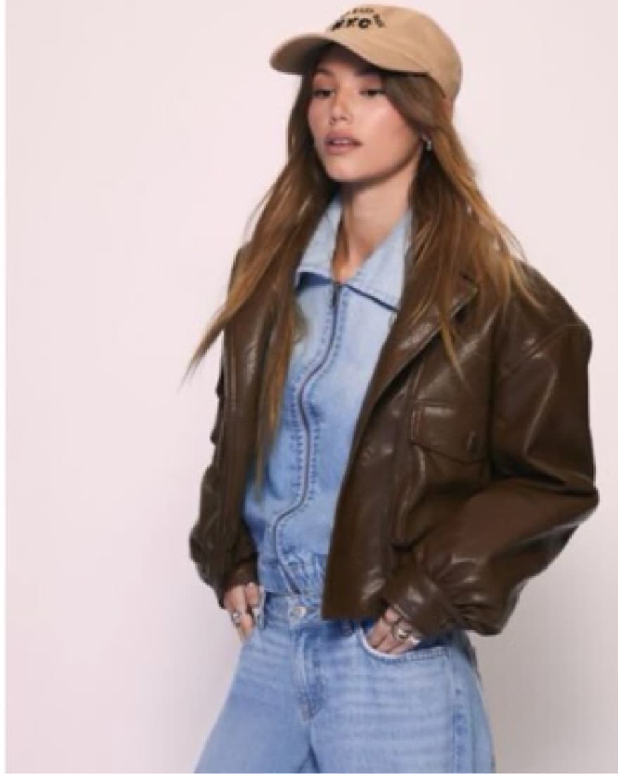 Brown Leather Cropped Jacket  - Image 3