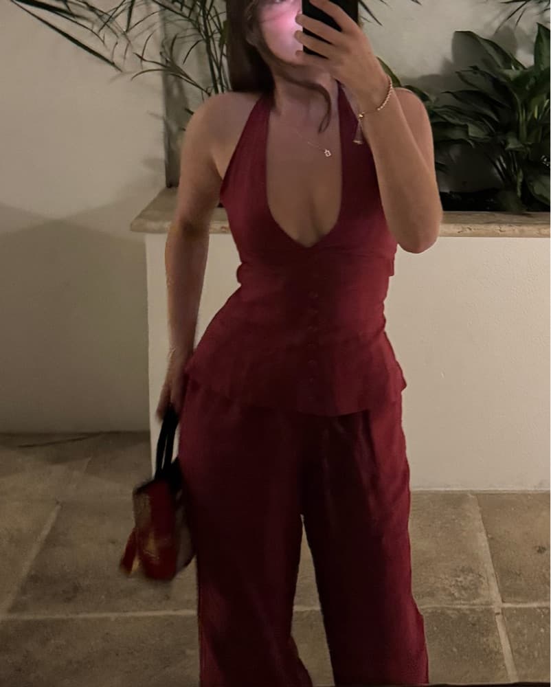 AEXAE Burgendy Linen Halter Top Set - Image 3