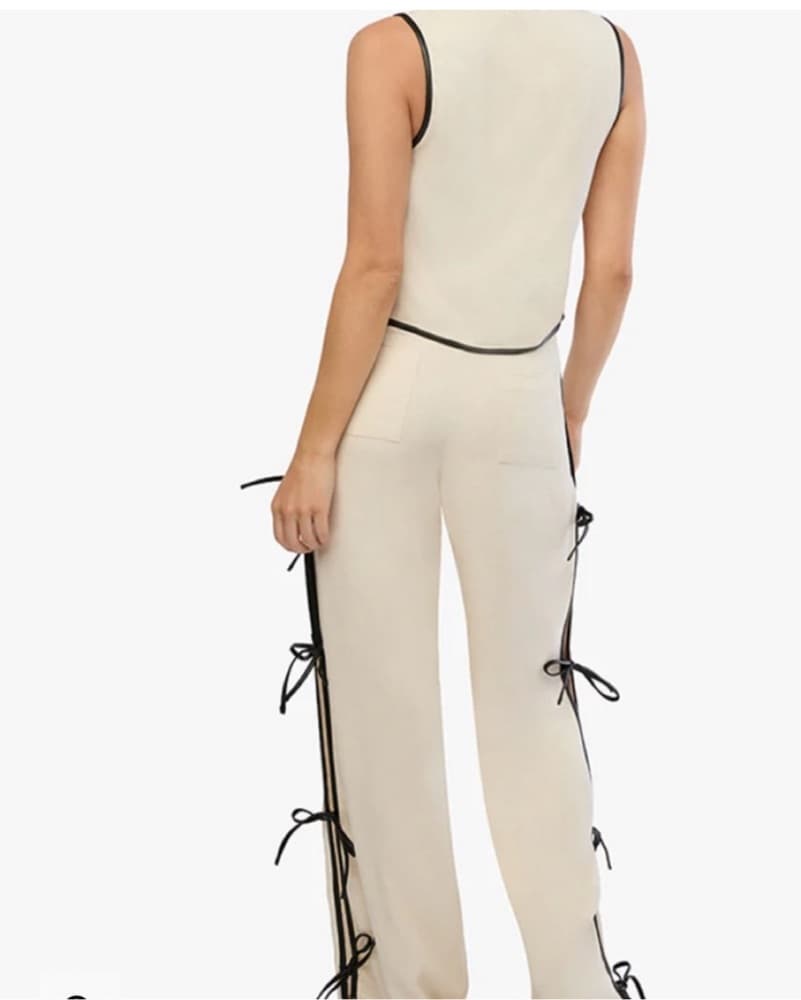 Linen & Leather Tie Slit Pants - Image 3