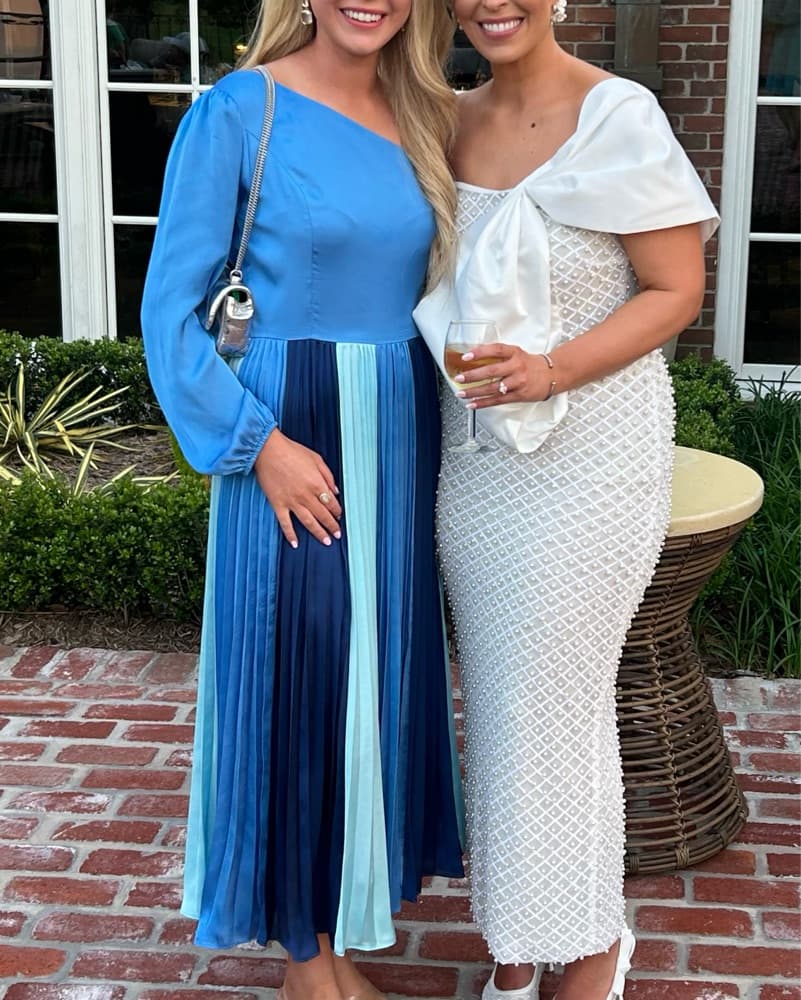 Elegant One Shoulder Blue Pleated Dress - Image 1