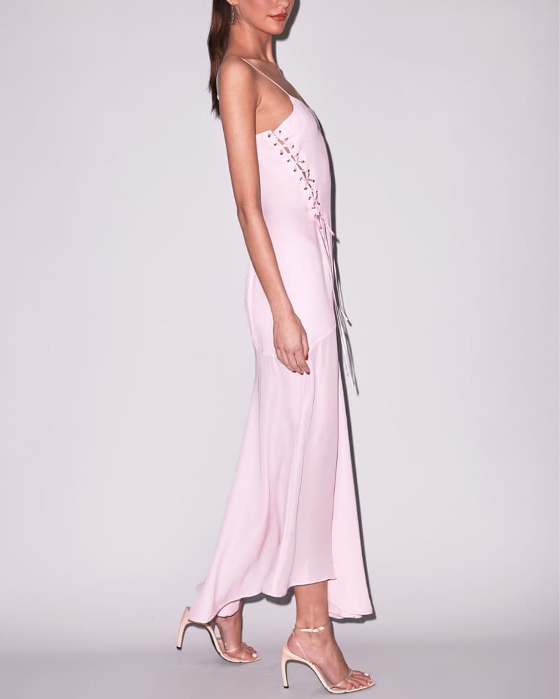 Stunning Pink Lace-Up Maxi Dress - Image 3