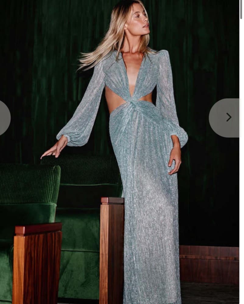 Pat Bo V Neck Silver Cutout Gown - Image 1