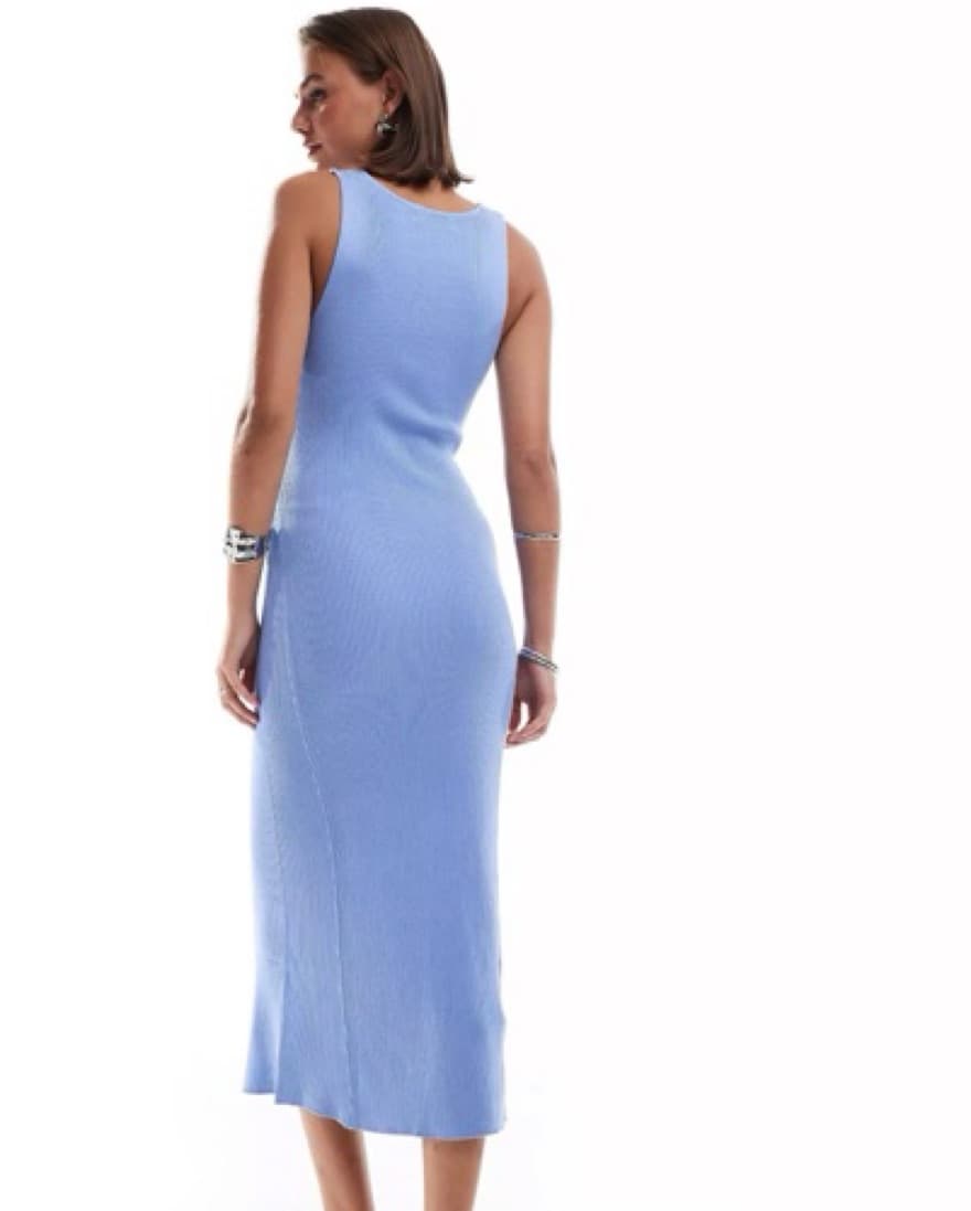  Knitted ribbed midi dress in light blue - Image 3