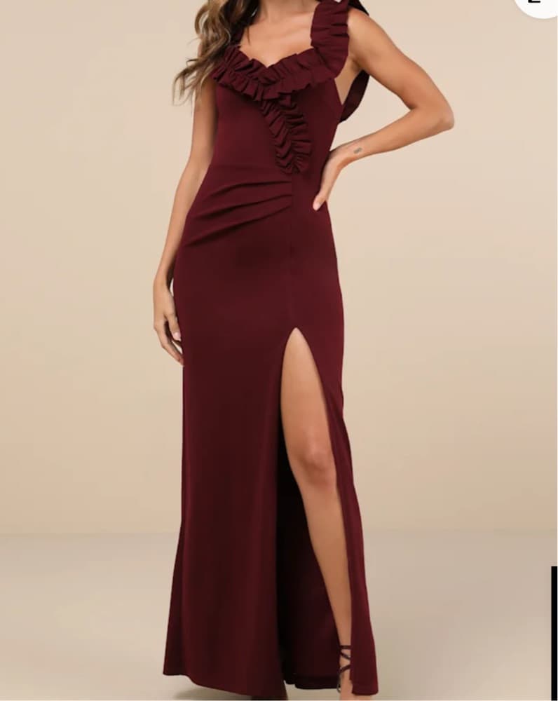 Lulus Burgundy Ruffled Maxi Dress - Image 1