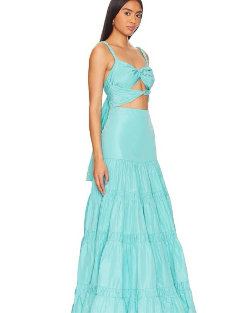 Turquoise Cutout Tiered Maxi Dress - Image 3