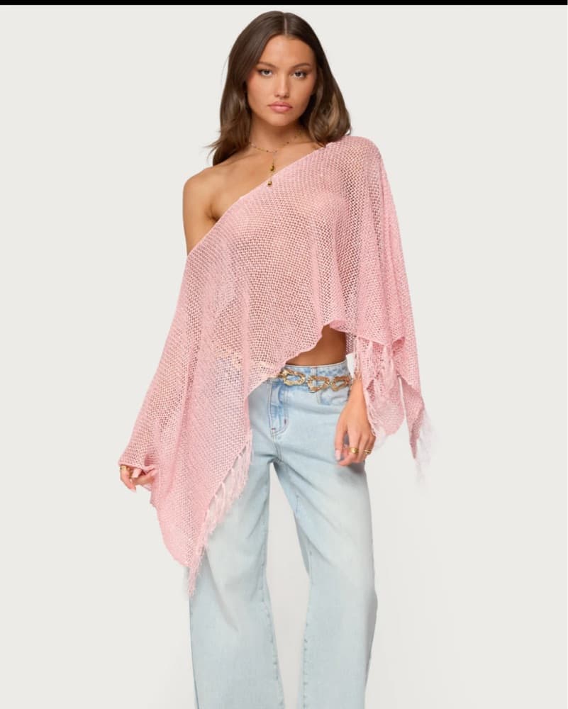 Edikted Seauin Fringe Knit Poncho - Image 3