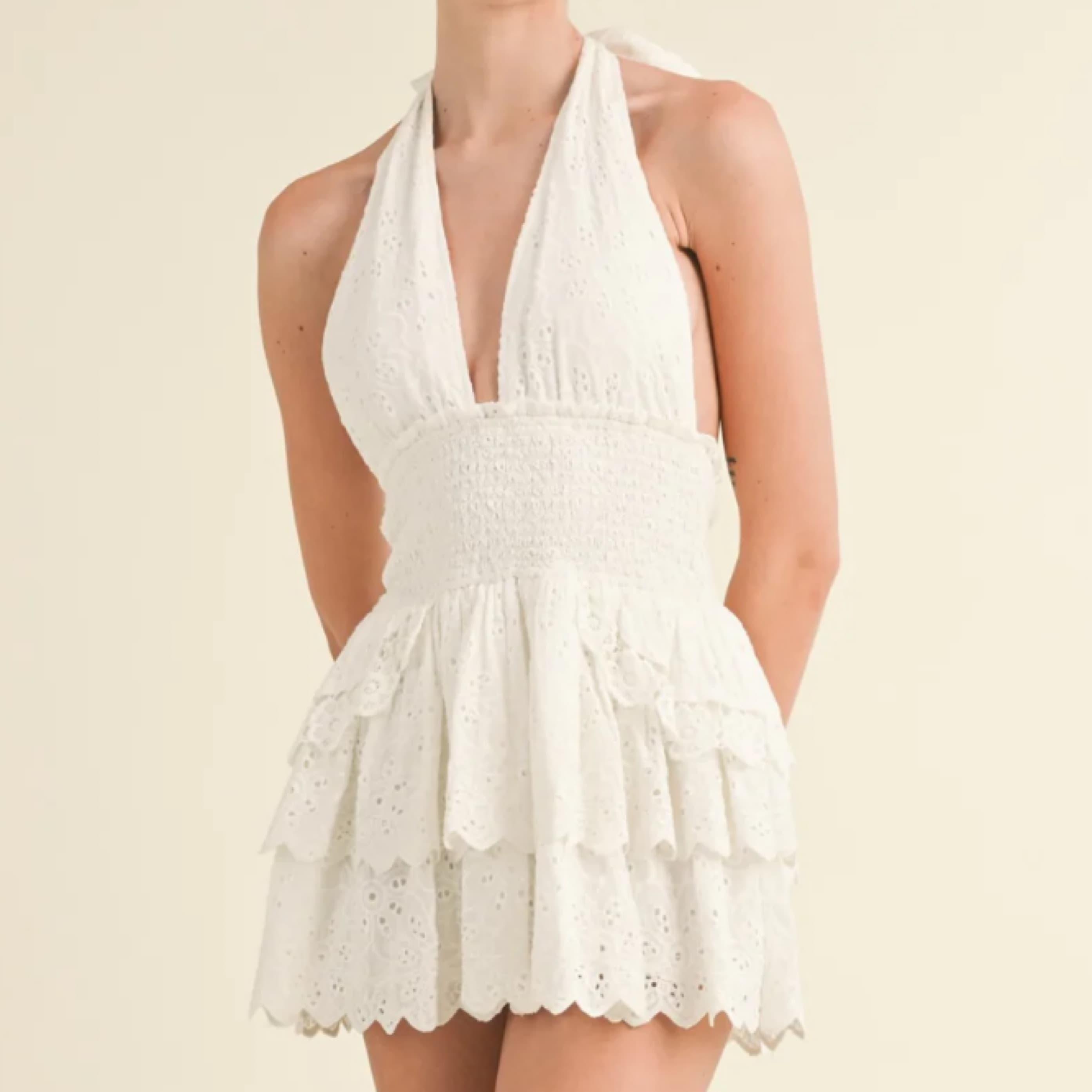 White Lace Halter Dress - Image 4
