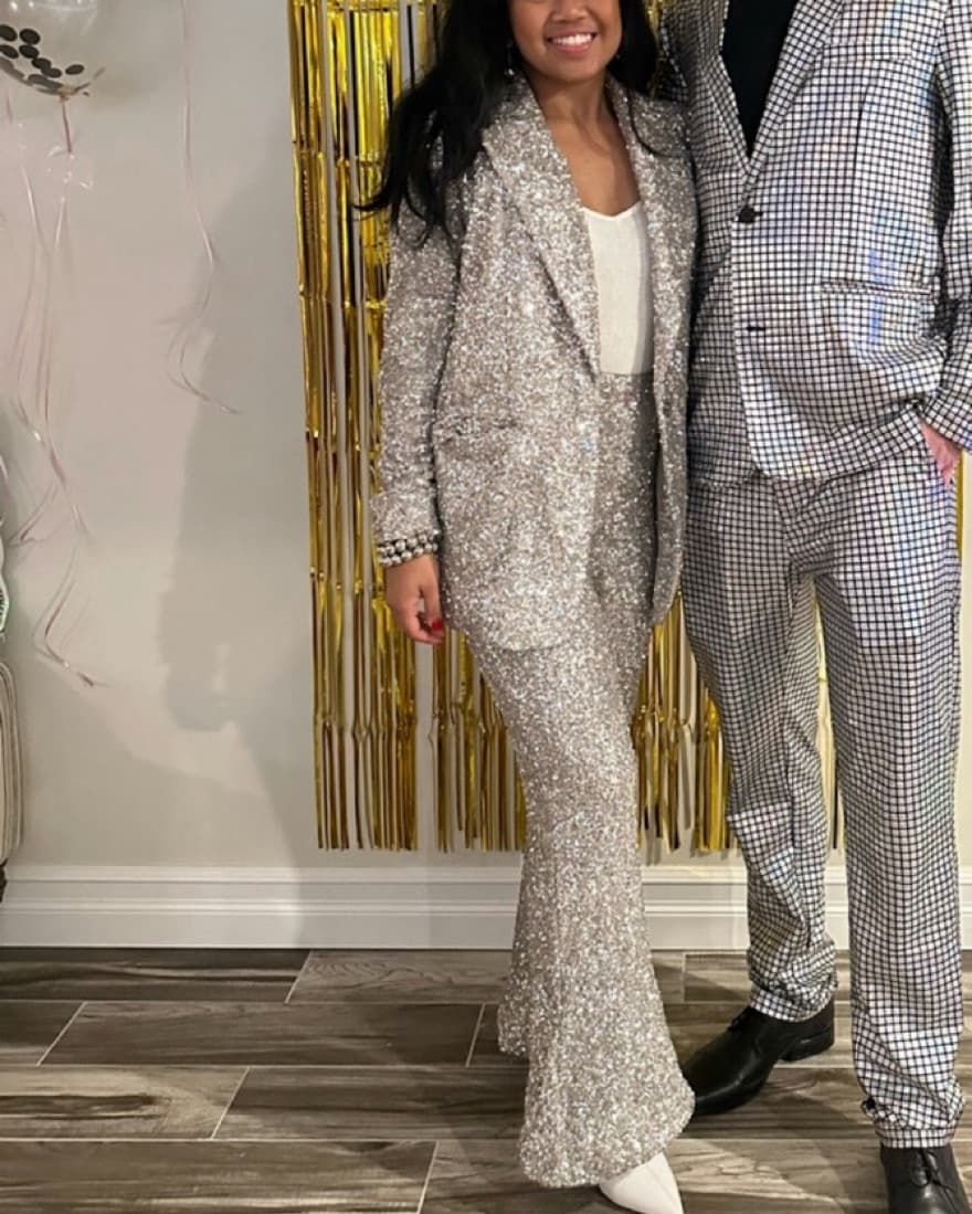 Silver Sequin Suit - Blazer, Flare Pants - Image 1