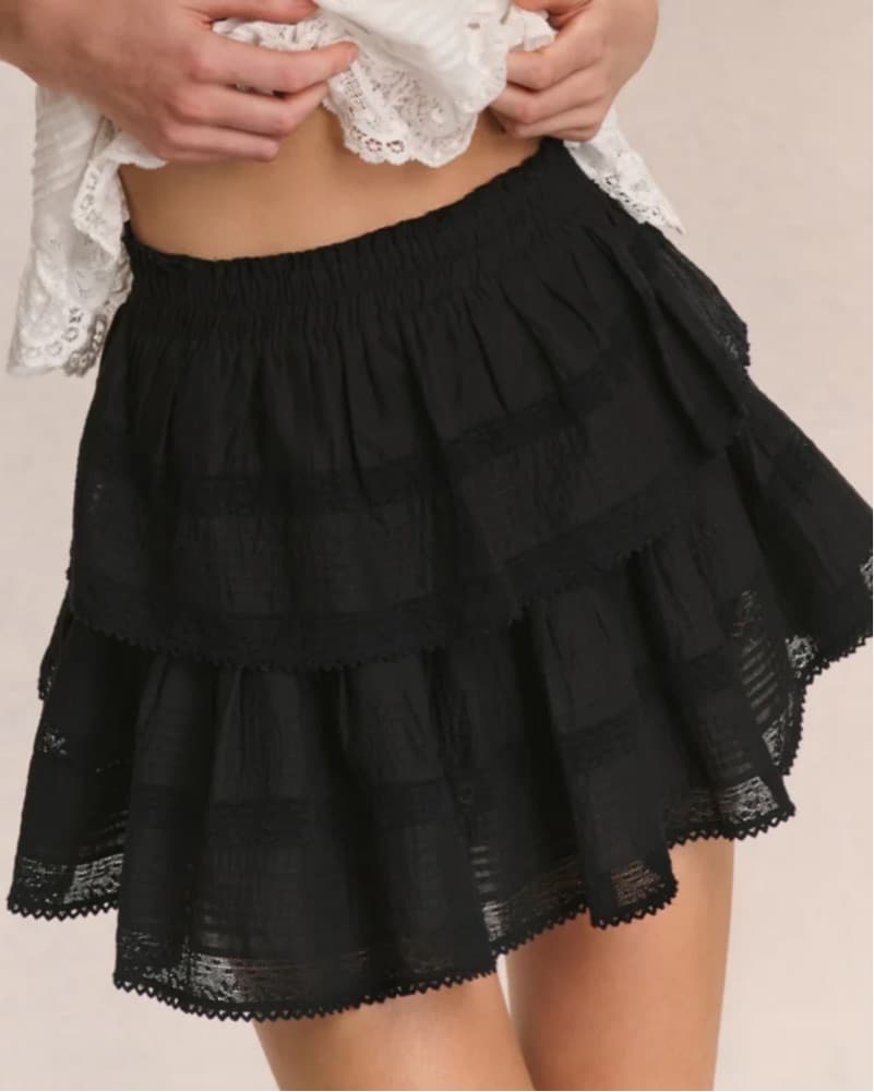 Loveshackfancy Black Ruffle Mini Skirt - Image 2