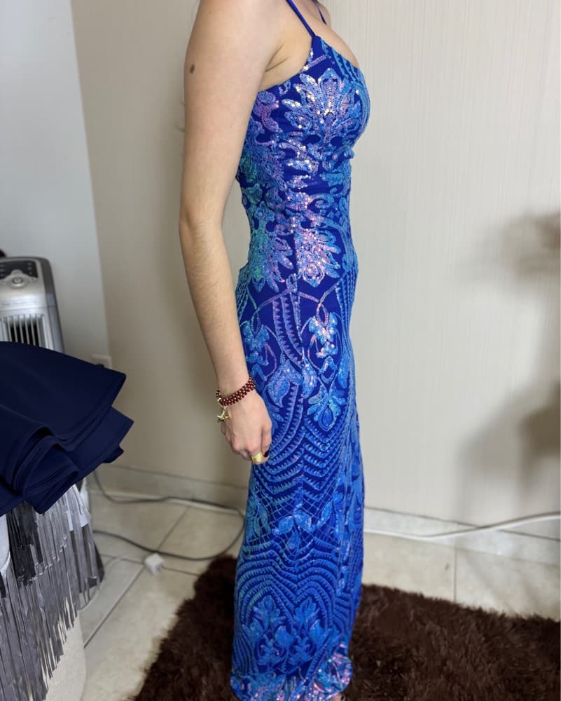 Blue Iridescent Sequined Maxi Dress - Image 3