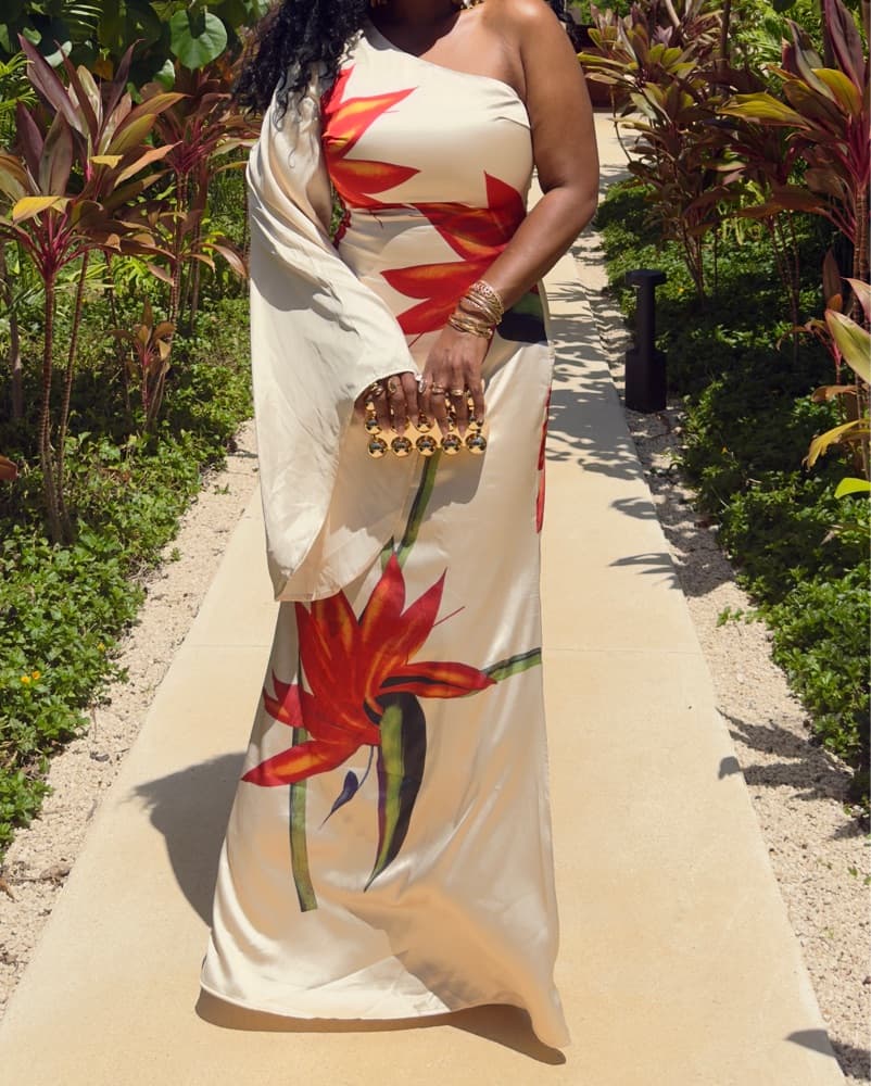 One Shoulder Satin Maxi Dress - Image 1
