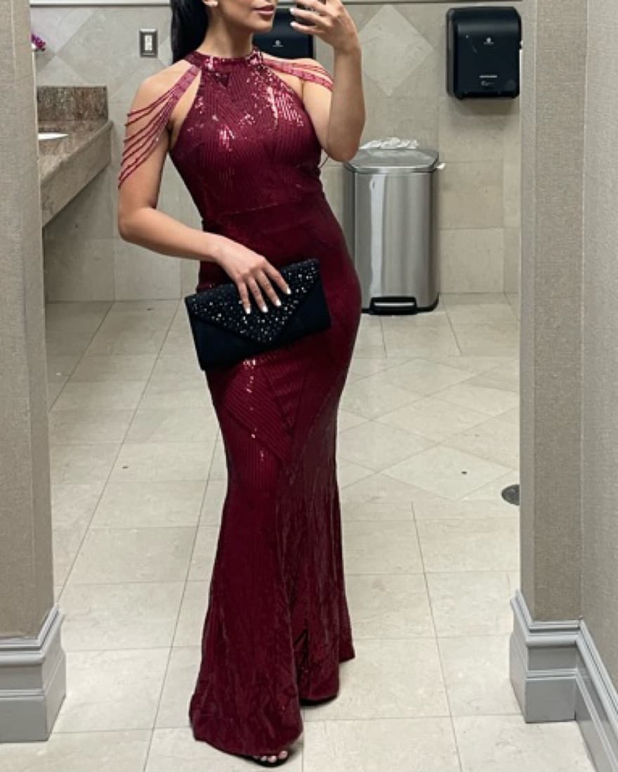 Wine Sequin Dress - Image 2