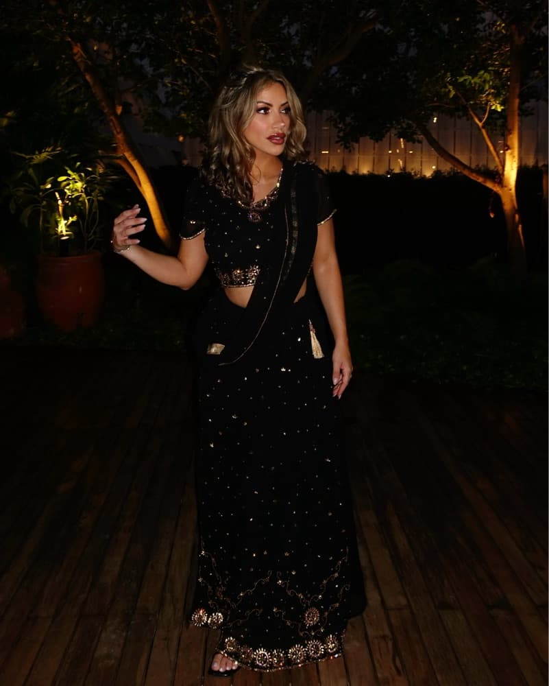 Black & Gold Indian Wedding Lehenga Sari - Image 1
