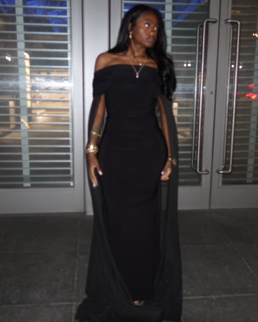 CARLOTTA - Bardot Maxi dress w/ Cape - Image 4