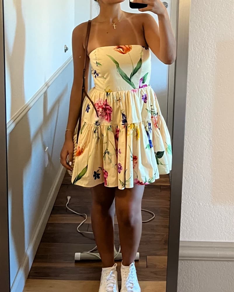Yellow Floral Mini Dress - Image 3