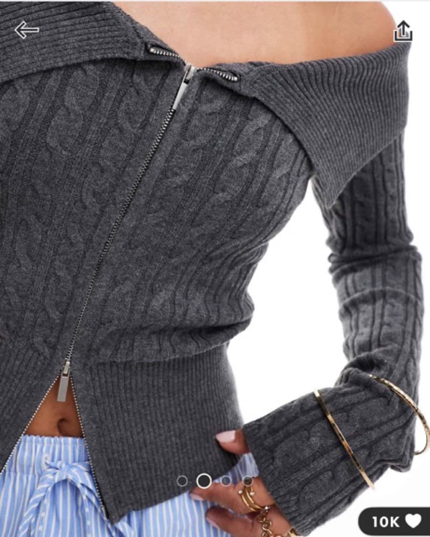 Off The Shoulder Grey Sweater Zip Top  - Image 5