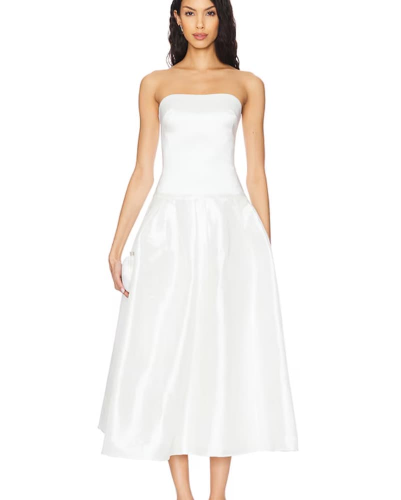 Elegant Strapless White Midi Dress - Image 1