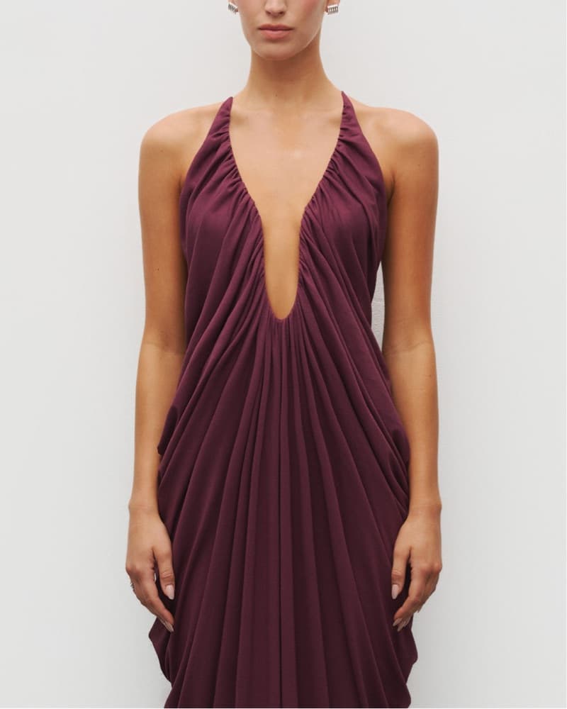 Captivating Burgundy Draped Gown - Image 3