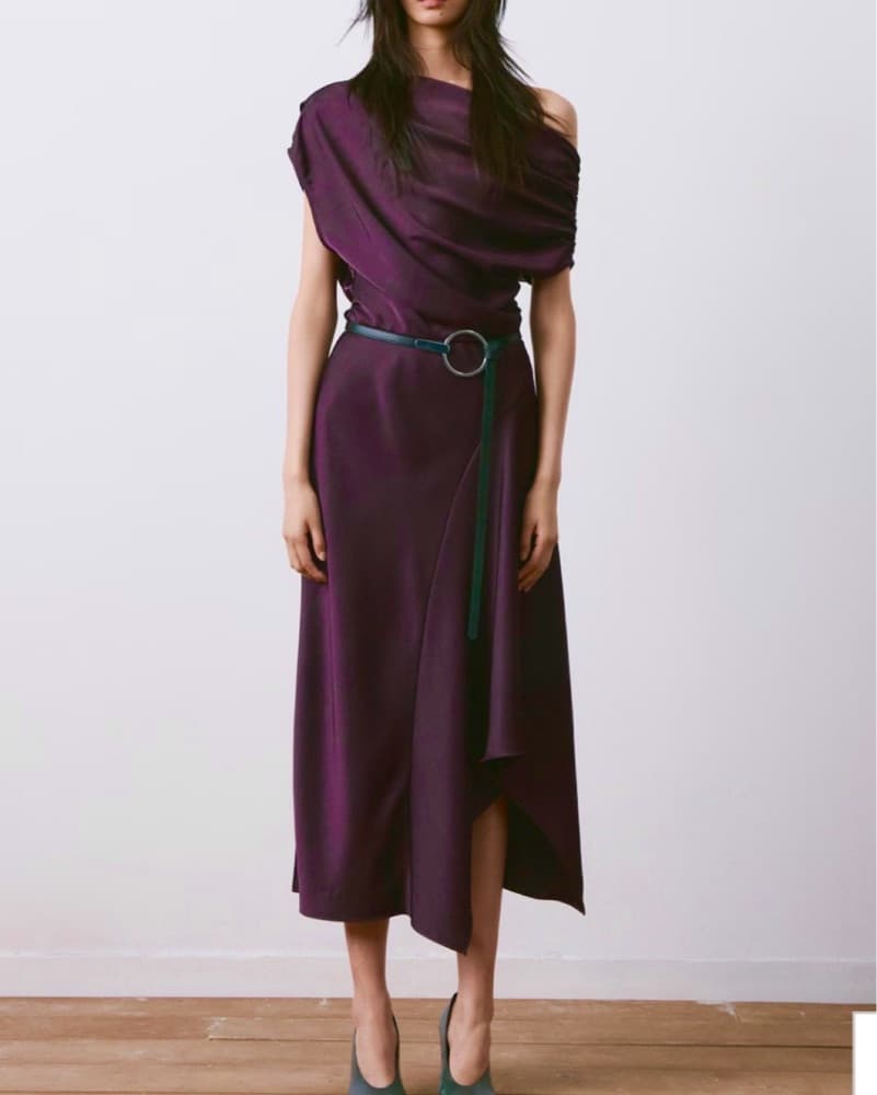 Stunning Purple Off Shoulder Dress - Image 3