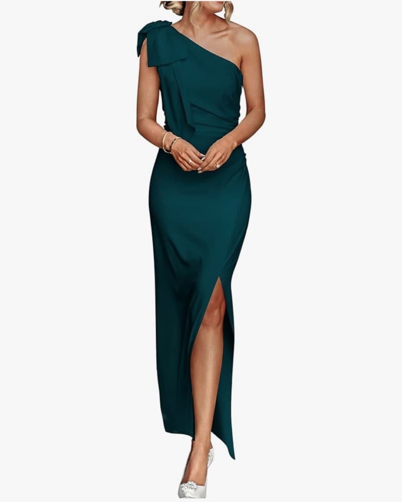 One-Shoulder Emerald Formal Maxi Wedding - Image 1