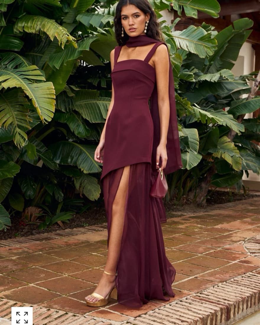 Miphai Amber Burgundy Dress With Scarf - Image 1