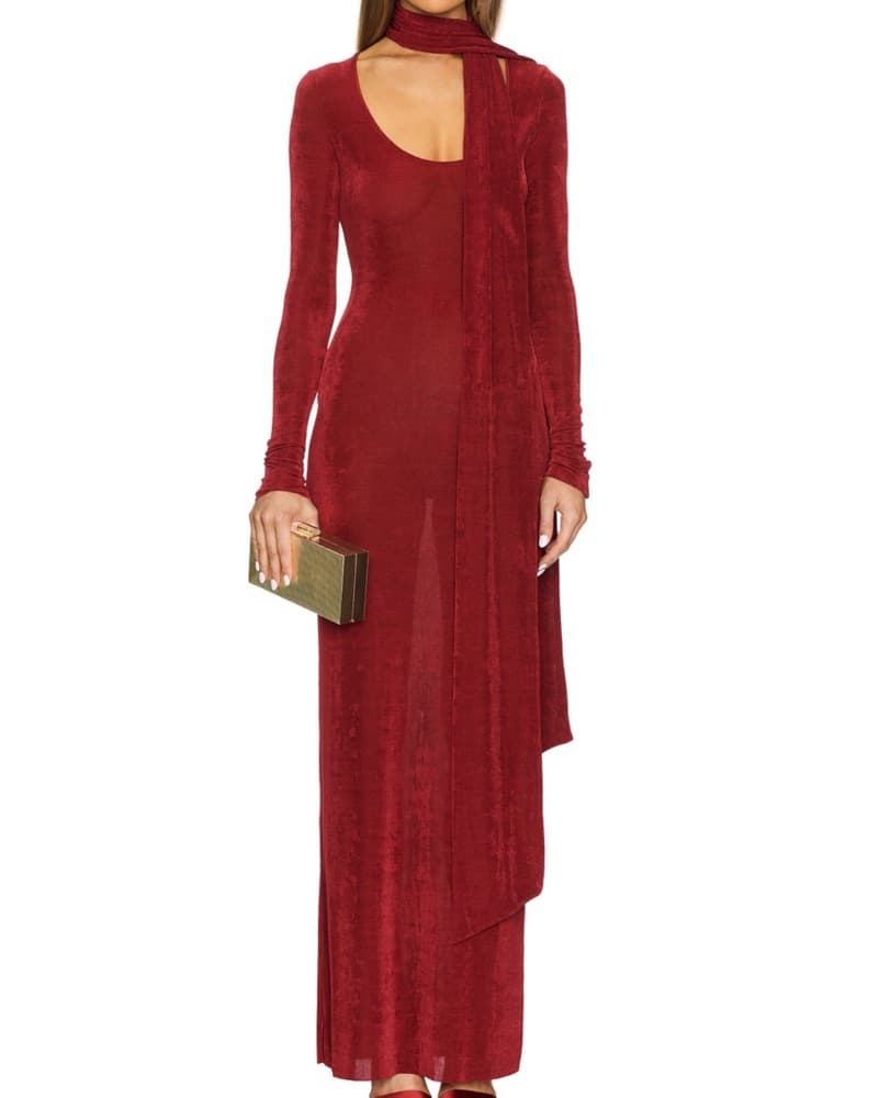 Red Maxi Dress With Scarf Detail - Image 1
