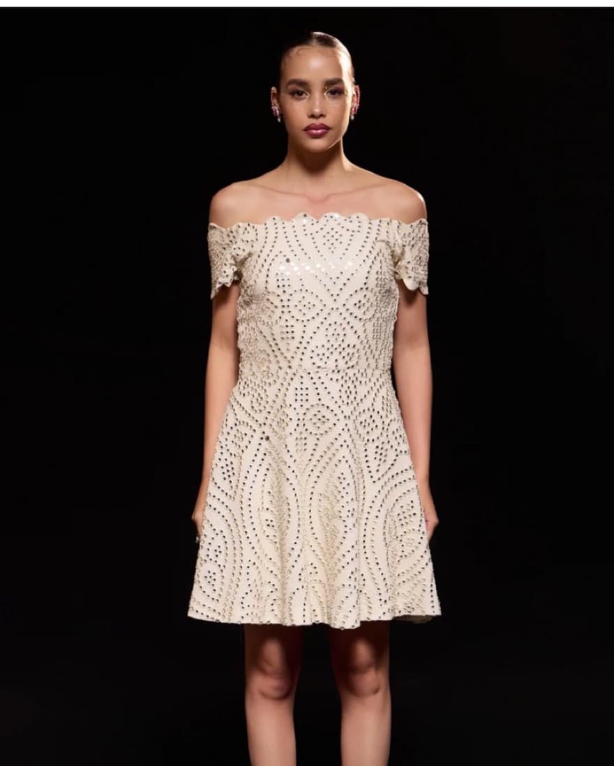 Elegant Off-Shoulder Crochet Dress - Image 1