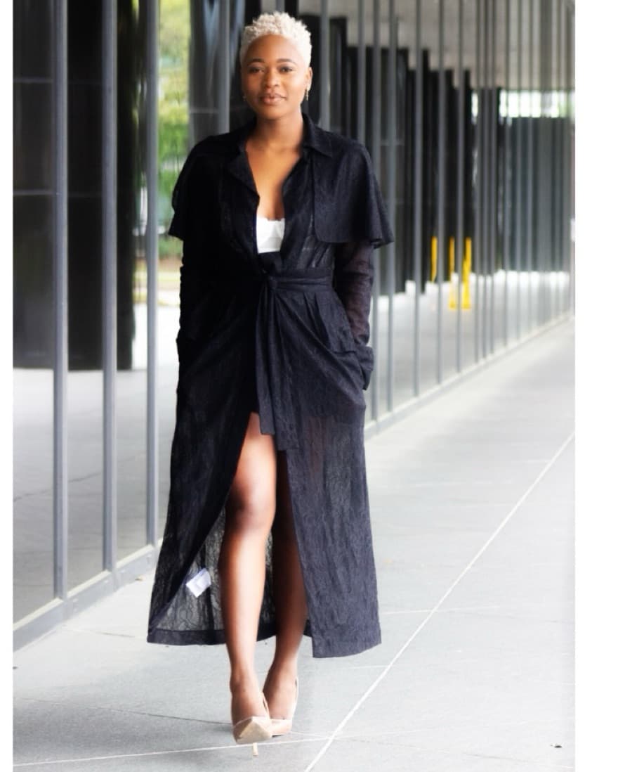 BCBG MaxAzria Black Mesh Trench Dress - Image 2