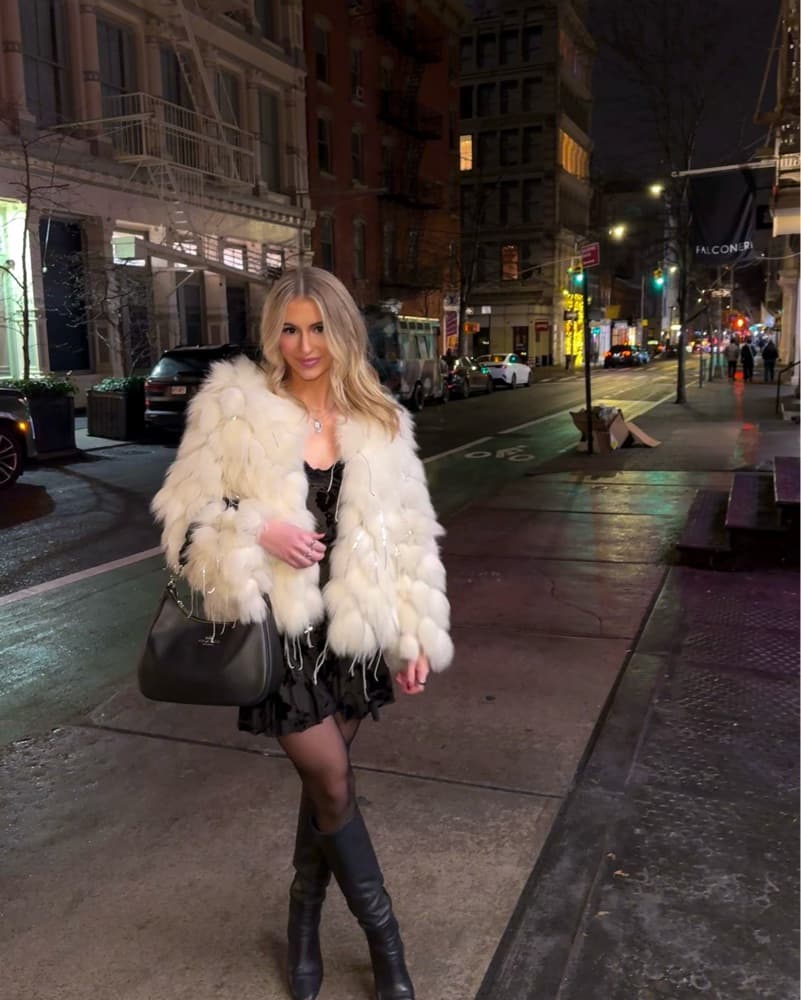 White real Fox Fur Jacket With Sequins - Image 1