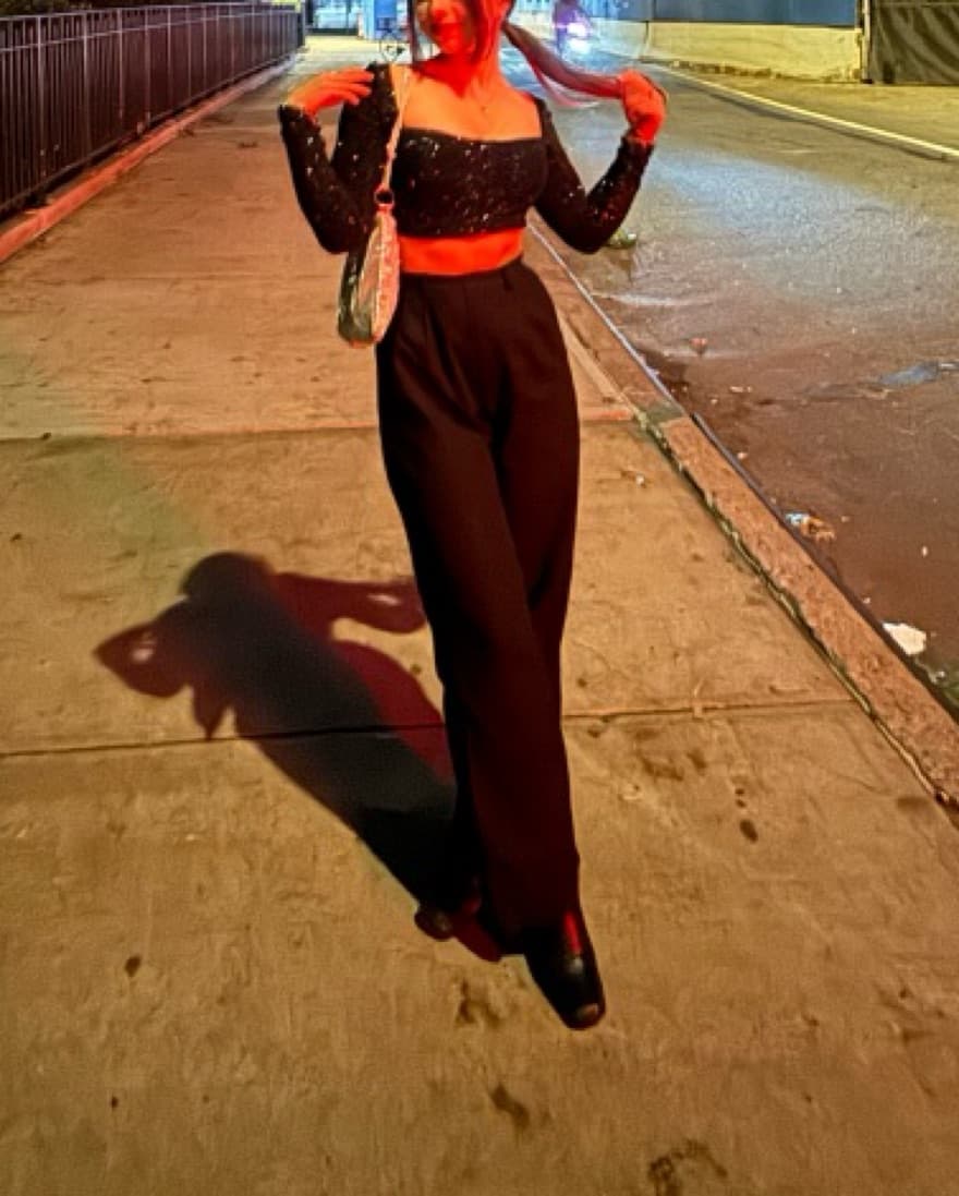 Black sparkly long-sleeve crop top  - Image 3
