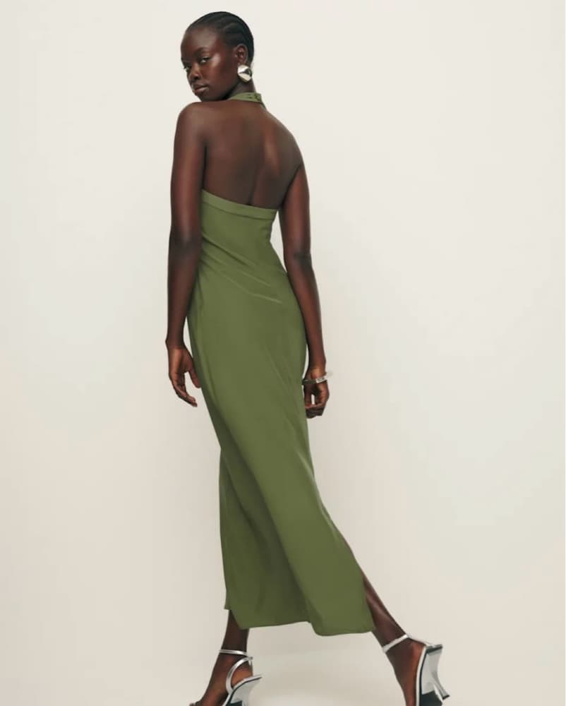 Reformation Green Silk Dress - Image 4