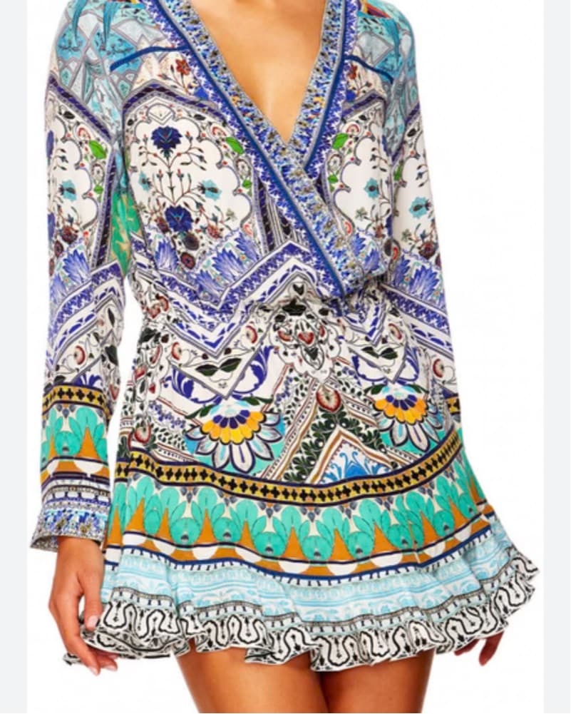 Camilla Beaded Blue Green Mini Dress - Image 2