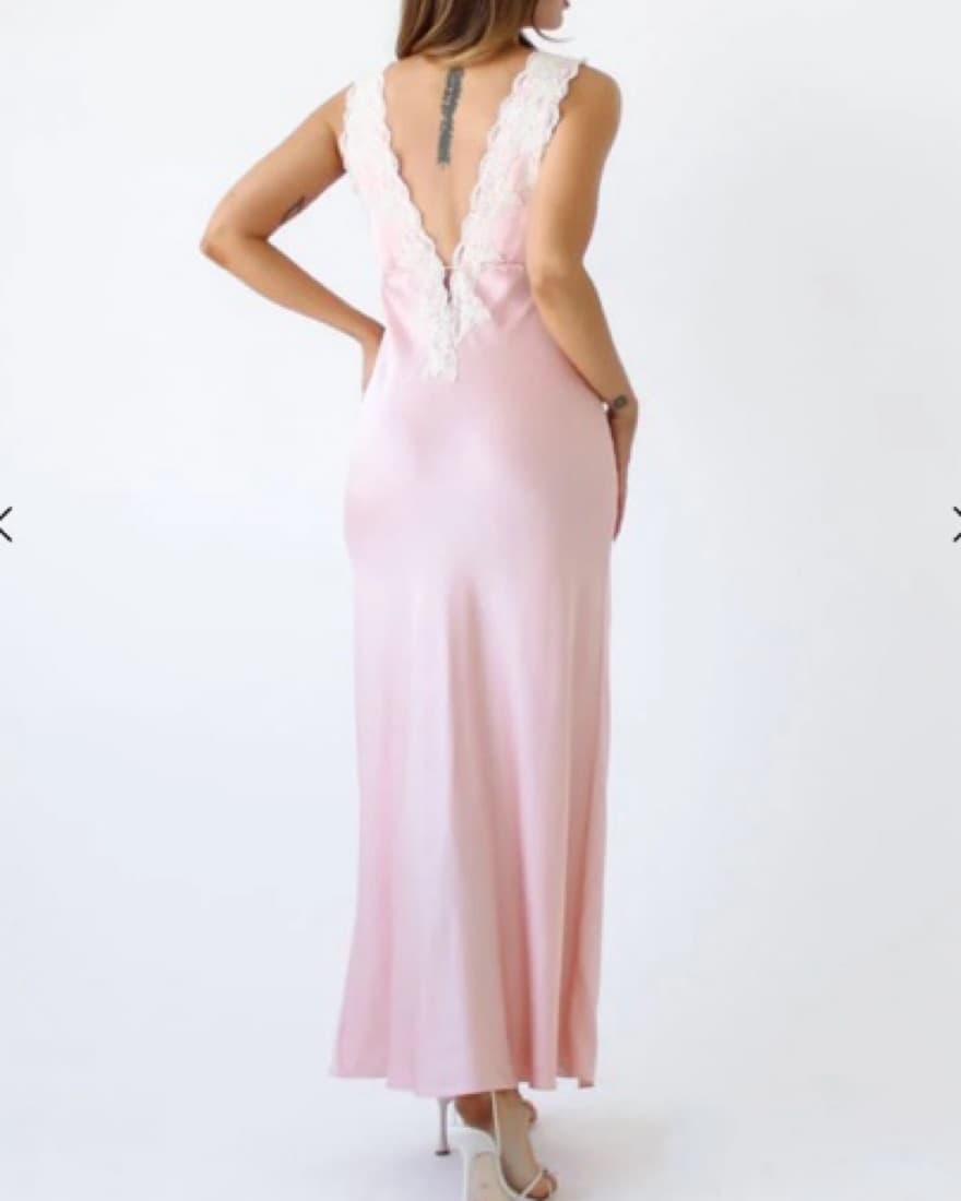 Satin Pink Lace Dress - Image 3