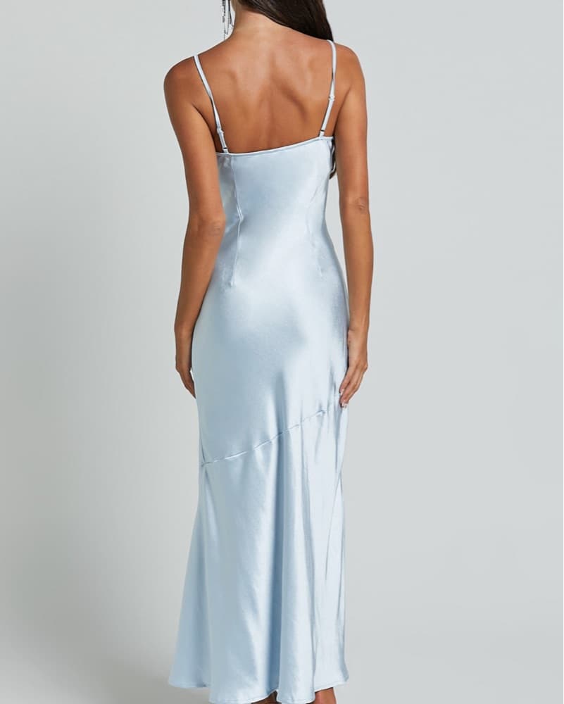 Ylona Satin Slip Maxi Dress In Ice Blue - Image 3