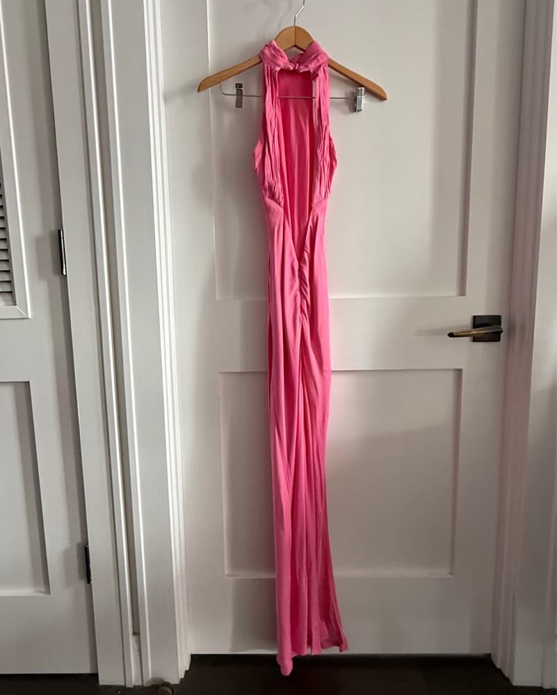 Meshki Hot Pink Open Back Halter Dress  - Image 5
