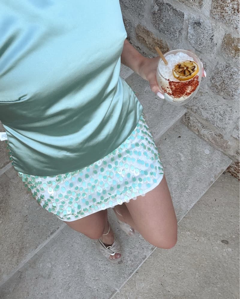 mint green sequin mini Skirt - Image 1